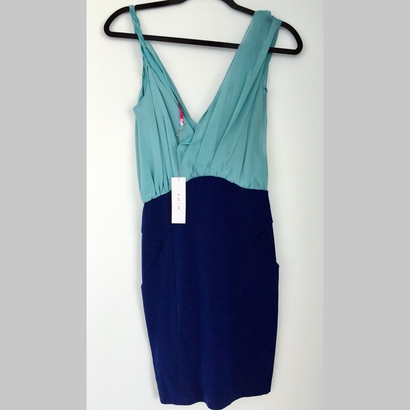 Blue Colourblock Braided Strap Silk Dress XS - Picture 4 of 5